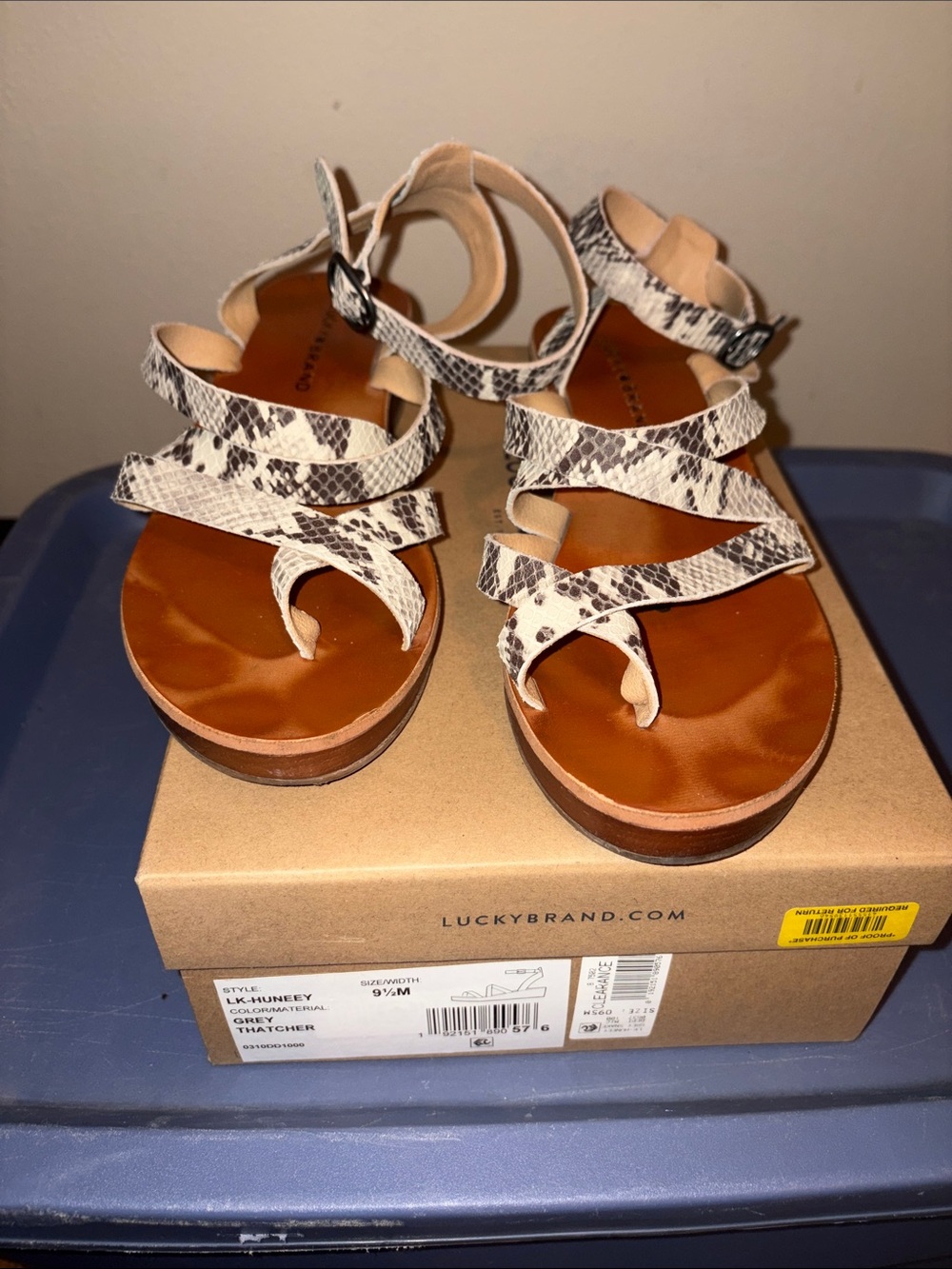 Lucky Brand Snake-Print Strappy Sandals - Beige/Brown